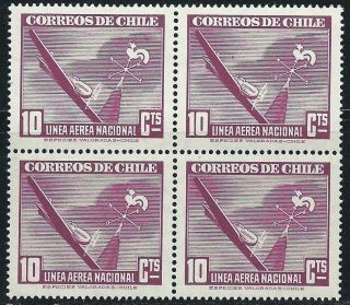Chile Lan Airmail Stamps 10 Cts Violet Block Of 4 Mnh Wmk.  1