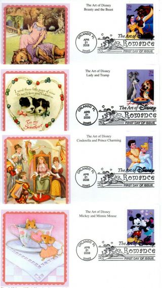 Us Fdc 4025 - 4028 Disney,  Mystic Stamp Company (9493)