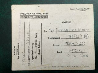 Uk Gb Germany 1947 Prisoner Of War Card Pow Camp Great Britain Camp Number 46