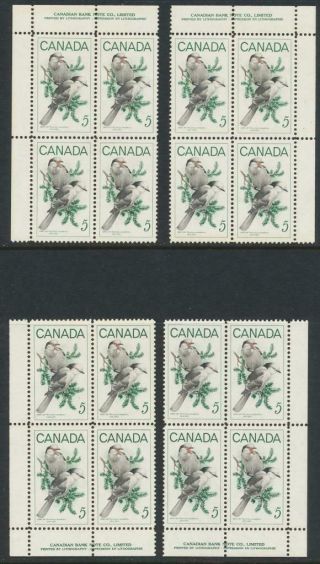 Canada 1968 5c Grey Jays Wildlife Plate Block Imprin Set Mnh Sc 478 (see Below)