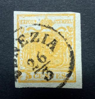 Austrian Italy Lombardy - Venetia 1850 Sg1/sc.  1 5c Buff Imperf Vfu Venezia Cancel