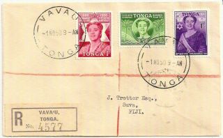 Tonga 1950 Registered Env 1/6 Stamps Vavau Postmark To Suva Fiji
