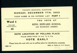 Lot 75785 Ux75a Postal Stationery Card Toronto Municipal Elections Vote
