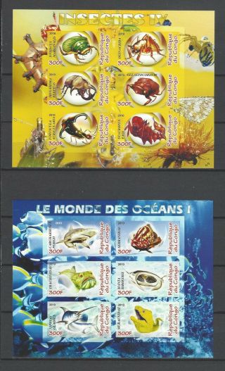 Congo 2010 Insects/marine Life - The World Of The Oceans Mnh Souvenir Sheets Imp