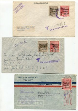Bolivia 1950 Panagra Airmail Anniversary - Group Of Three Fdc Covers -