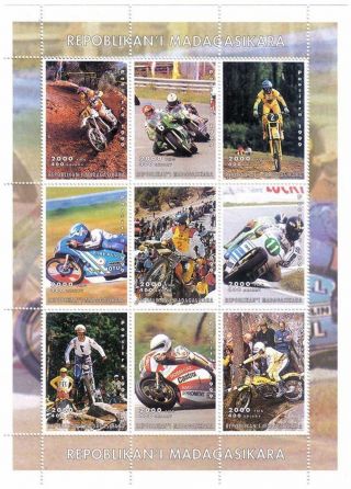 Motorcycle Motorbike Racing Repoblikani Madagasikara 1999 Mnh Stamp Sheetlet