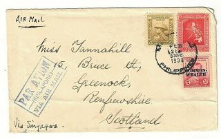 Us Philippines 1939 To Scotland Via Singapore Sc 358,  411,  430 Air Mail