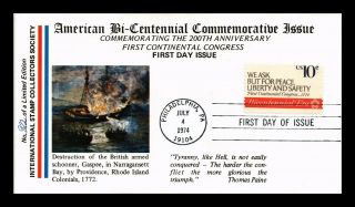 Dr Jim Stamps Us First Continental Congress Bicentennial Fdc Cover Philadelphia