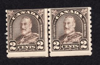 Canada 182 2 Cent Brown King George V Arch Issue Coil Line Pair Mnh