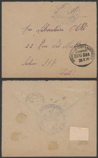 France 1919 - Field Post Cover To Paris - German Railroad Tpo D76