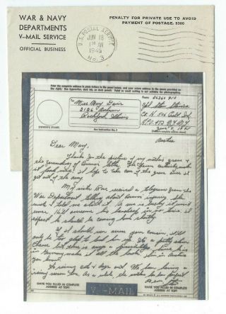 Wwii Vmail Letter 506th Parachute Infantry 101st Airborne Apo 472 1945