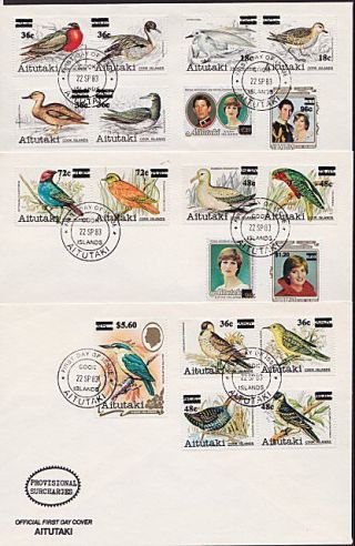 Aitutaki 1983 Birds Overprint Set Complete On 3 Fdcs - Scarce. .  7517
