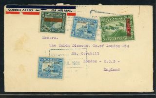 Nicaragua Postal History: Lot 278 1936 Multifranked Air Managua - London $$$