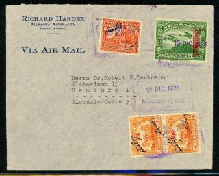 Nicaragua Postal History: Lot 276 1936 Multifranked Air Managua - Hamburg $$$