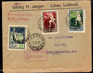 Latvia 1920 Multi - Franked Registered Cover To Ney York