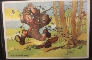Vintage Humorous Postcard Cub Scouts Czechoslovakian 1940s
