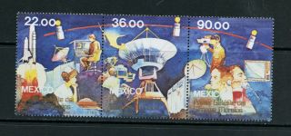 S508 Mexico 1985 Space Satellites Telecoms Strip Mnh