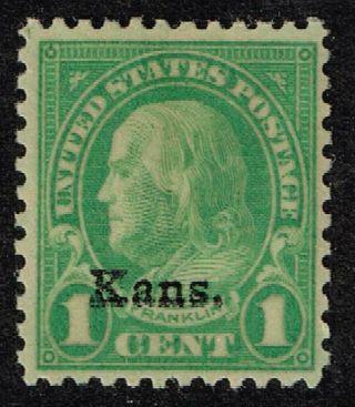 Us Stamp 658 – 1929 1c Franklin,  Green,  Kansas Overprint Mh/og