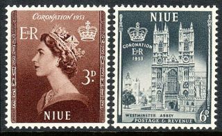 Niue 104 - 105,  Mnh.  Coronation.  Queen Elizabeth Qe Ii.  Westminster Abbey,  1953
