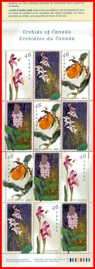 Canada Stamp Full Booklet (bk219) 1790a (1787 - 90) - Canadian Orchids (1999)