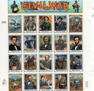Usa 1995 Civil War 32c Mnh Sheetlet Of 20