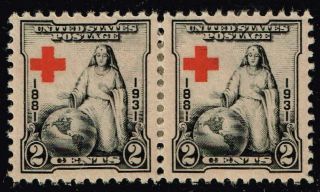 Us Stamp 702 – 1931 2c Red Cross Shift Error Mh/og Pair