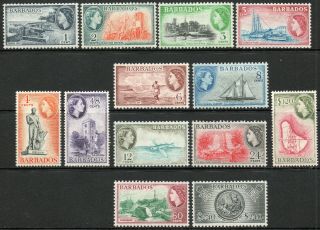 Barbados 1953 - 57 Qeii Set Of Stamps Value To $2.  40 Hinged
