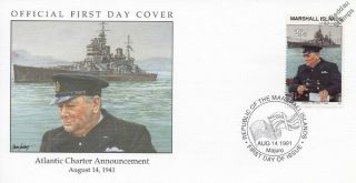 1941 Wwii Winston Churchill & Hms Prince Of Wales Battleship Warship Stamp Fdc