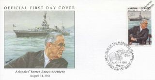 1941 Wwii President Franklin D Roosevelt & Uss Augusta Cruiser Warship Stamp Fdc