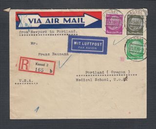 Germany 1936 Registered Airmail Cover Kassel To Portland Oregon Usa