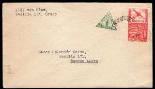 Bolivia 1938 Airmail Cover W/stamps From Oruro To Buenos Aires (26.  Xii.  38)