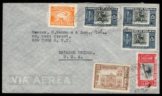Bolivia 1948 Airmail Cover W/stamps From Cochabamba To Usa