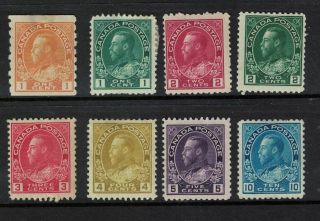 Canada Stamps - George V Admirals - Hinged 1912 - 31 - Useful/better Noted