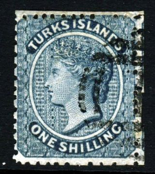 Turks Islands Qv 1867 One Shilling Dull Blue No Watermark Perf 12½ Sg 3 Vfu