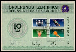 Germany Sports Aid 1985 Certificate Olympic Basketball Table Tennis