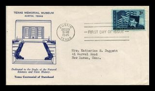 Dr Jim Stamps Us Texas Memorial Museum Fdc Centennial Cover Scott 938