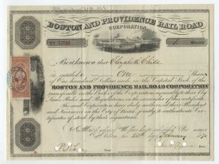 1870 Boston And Providence Rr Stock Certificate Revenue Handstamp Cxl [y3722]