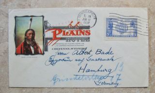 Vintage Adv Postal Envelope American Indian Plains Hotel Cheyenne Wy 1937