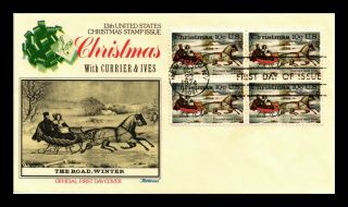 Dr Jim Stamps Us Christmas Currier Ives First Day Cover Block Fleetwood