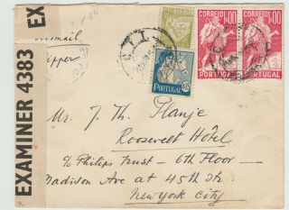 Portugal 1940 Cover To Usa Via Clipper Air Mail With Censor Tape
