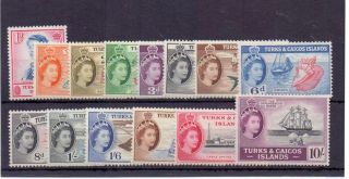 Turks & Caicos Is.  1957 Qeii Def Set (15) Sg237 - 50 Mh Cat £120