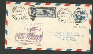 1930 Us Airmail 1st Flight Cover Brownsville To San Salvador Us.  Consulate