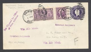 Us 1937 Blair Sioux City Omaha Rpo Airmail Nyc Special Delivery Cover