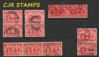 Rhodesia 1910 Double Head 1d (group Of 5 Multiples) - Postmark Interest