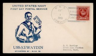 Dr Who 1940 Uss Kewaydin Navy Ship First Day Postal Service C130795