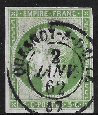 France 1854 Emperor Napoleon Iii,  Die 1,  5c Individual Stamp.  Scott 13.
