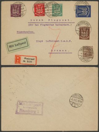 Germany 1922 - Registered Air Mail Cover Westerland To Bremen 30510/1