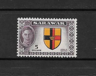 1950 King George Vi Sg185 $5 Black,  Yellow,  Red High Value Hinged Sarawak