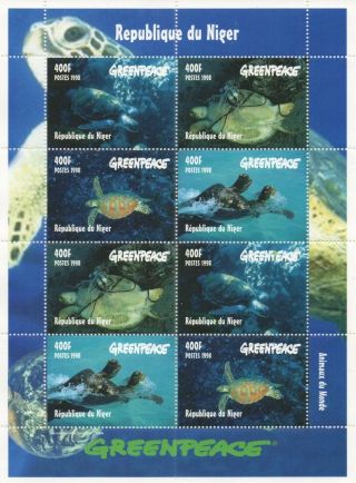 Greenpeace Sea Turtle Marine Life Republique Du Niger 1998 Mnh Stamp Sheetlet