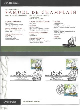 4073 & 4074a Fdc 39c & 51c Samuel De Champlain First Day Of Issue Ceremony
